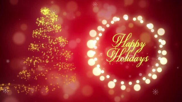 Animation of happy holidays text over christmas tree