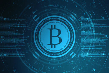 Global Abstract Bitcoin Crypto Currency Blockchain Technology World Map Background Illustration