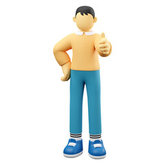 3D illustration male showing thumbs up gesture