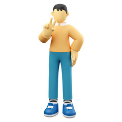 3D illustration male gesturing peace