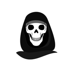 Deatj skull in black robe on white background