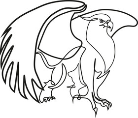 Black and White Cartoon Illustration Vector of a Drawn Gryphon Bird