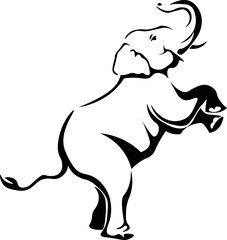 Black and White Cartoon Illustration Vector of an African Elephant with Tusks