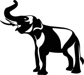 Black and White Cartoon Illustration Vector of an African Elephant with Tusks