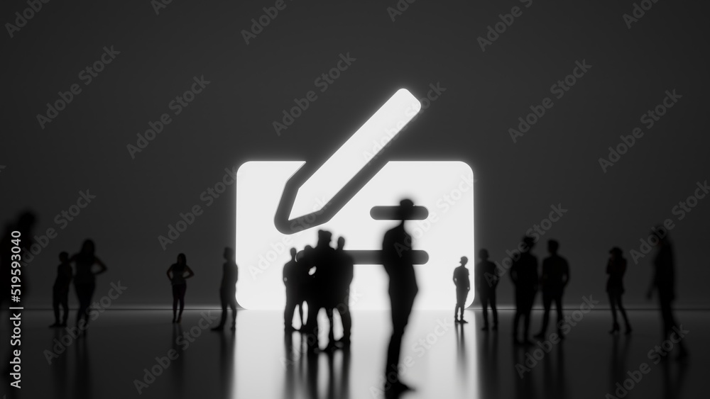 Poster 3d rendering people in front of symbol of cheque on background