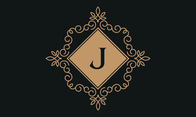 Luxury vector logo template for restaurant, royalty boutique, cafe, hotel jewelry, fashion. Floral monogram with the letter J.