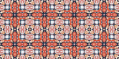 Retro blue red pattern clash geometric bandana border. Masculine fashion edging trim banner with nantucket style decorative design. Endless repeatable tape