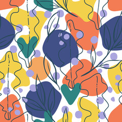 Vector illustration. Various geometric shapes. Geometric abstraction. Various plants. Light background. Pattern