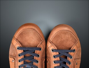 Top view of Pair of shoe concept of travel summer