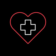 Obraz premium Cross inside heart vector icon. Medical sign