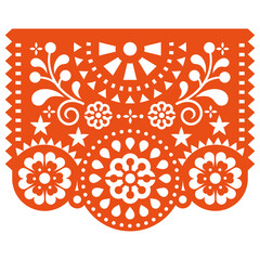 Mexican fiesta paper cutout decoration Papel Picado vector design, floral party background inspired by folk art from Mexico
- 519595015