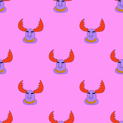 square vector seamless pattern-christmas deer.1970 good vibes.Funky and groovy 1960 psychedelic new year.Vibrant winter party.Crazy smiley santa character.Retro funny christmas holiday ornament	