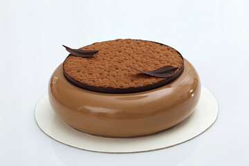 Coffee mousse cake on a white background.