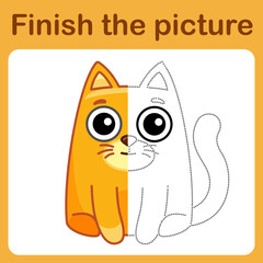 Naklejka premium Connect the dot and complete the picture. Simple coloring book of cat. Drawing game for children