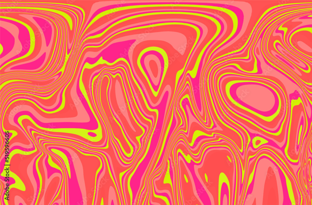 Poster abstract op-art background with warped colorful lines. trippy 70s style illustration.