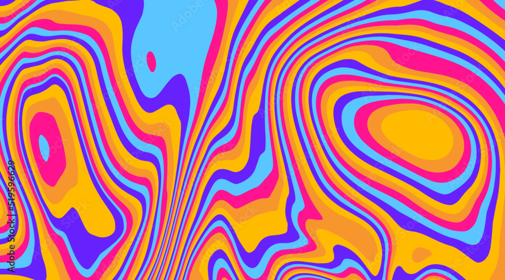 Poster abstract op-art background with warped colorful lines. trippy 70s style illustration.
