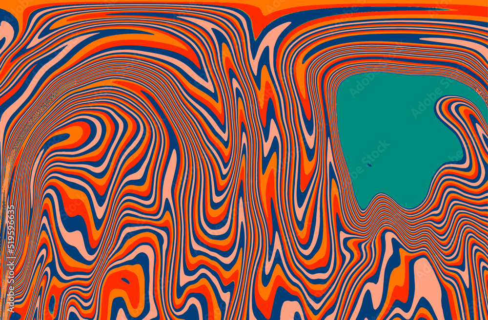Poster abstract op-art background with warped colorful lines. trippy 70s style illustration.