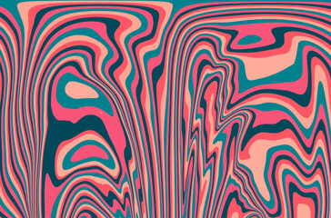 Abstract op-art background with warped colorful lines. Trippy 70s style illustration.