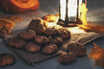 Shortbread cookies that look like little pumpkins, halloween