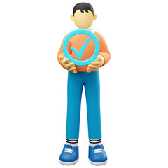 3D illustration man holding check mark