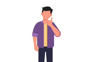 Business cartoon flat style drawing of confident businessman with thumbs up gesture. Excited male manager showing thumbs up sign. Deal, like, agree, approve, accept. Graphic design vector illustration