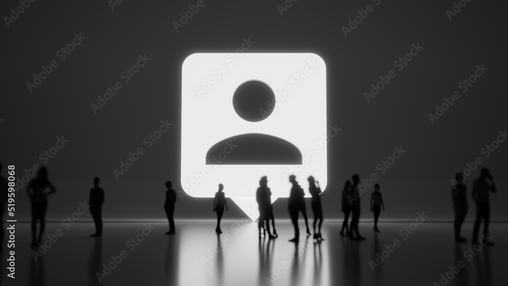 Poster 3d rendering people in front of symbol of pin on background