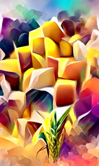 Obraz premium Abstract art of Ecru polygon with Amber light, futuristic technology design background, 
