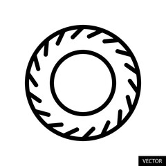 Rubber tire or tyre vector icon in line style design for website design, app, UI, isolated on white background. Editable stroke. Vector illustration.