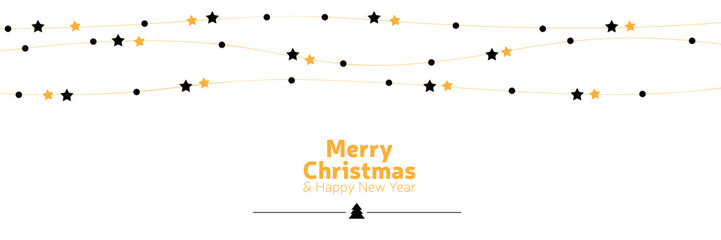 Happy New Year and Merry Christmas linear vector design with stars. Thin line xmas icons. Winter holidays celebration, minimalist decoration elements. Elegant card ornament