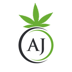 Letter AJ Cannabis Marijuana Logo. Cannabis Logo Symbol for Therapy, Medical and Health Care