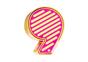 Fototapeta premium Neon font in pink and golden yellow color combination. Digit number 9 in high quality 3D rendering.