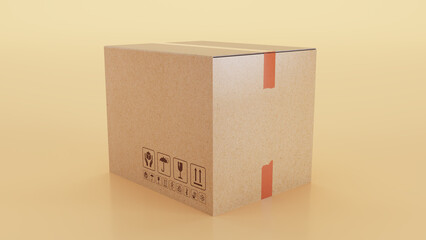 cardboard box isolated on colored background, Set of cardboard mockups. 3D render