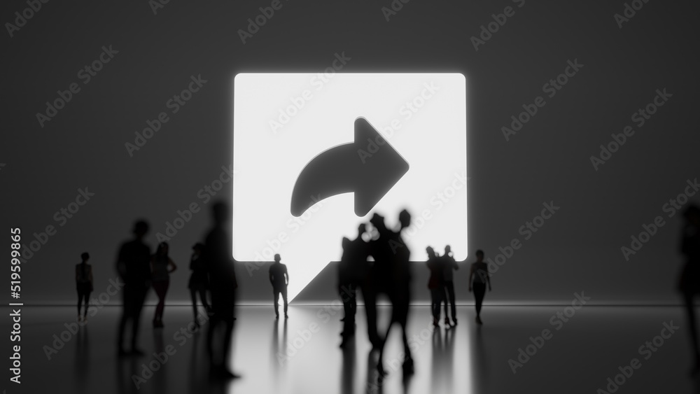 Poster 3d rendering people in front of symbol of share on background