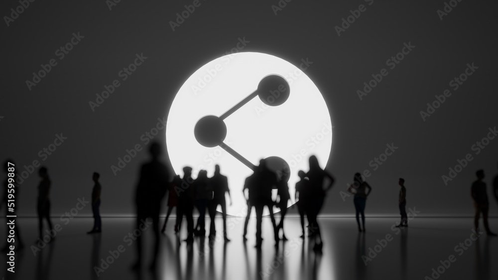 Poster 3d rendering people in front of symbol of share on background