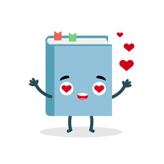 Fototapeta premium Happy love book emoji character. Flat vector illustration for web and graphic design