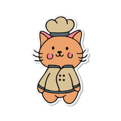 hand drawn cat sticker. Feline cook. vector 