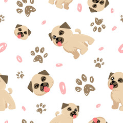 seamless pattern with pug or bulldog using brushes. Can be used for gift wrapping, wallpaper...