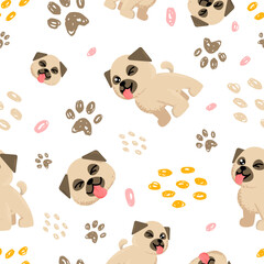 seamless pattern with pug or bulldog using brushes. Can be used for gift wrapping, wallpaper...
