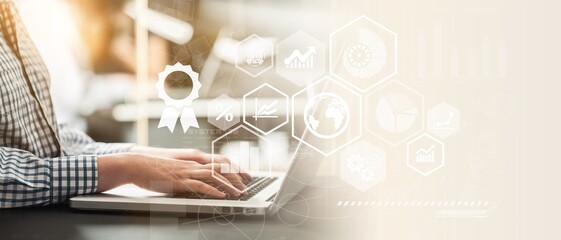 Business people working with computers, Certification Document Management System Quality assurance.