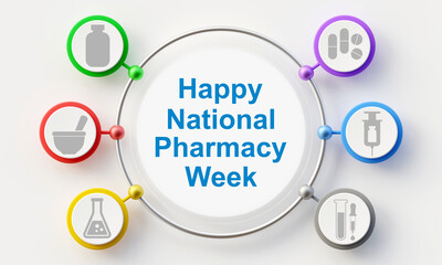 National Pharmacy Week is observed every year in October. to raise your patients and colleagues awareness about the vital role pharmacists play on the healthcare team. 3D Rendering