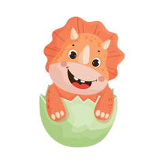 Triceratops in eggshell. Colorful children's illustration. © Marina