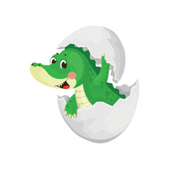 Crocodile in eggshell. Colorful children's illustration.