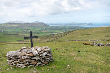 The First Cross on the West Side Pilgrim's Trail up Mount Brandon in County Kerry, Ireland