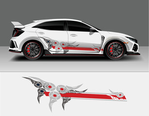 Naklejka premium Vinyl sticker Decals set for Car truck mini bus modify Motorcycle. Racing Vehicle Graphic kit isolated vector design race Elegant stripes. modern red technology background for wrap