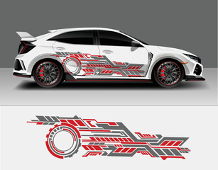 Fototapeta premium Vinyl sticker Decals set for Car truck mini bus modify Motorcycle. Racing Vehicle Graphic kit isolated vector design race Elegant stripes. modern red technology background for wrap