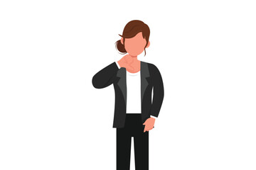 Business design drawing unhappy businesswoman showing thumbs down sign gesture. Dislike, disagree, disappointment, disapprove, no deal. Emotion, body language. Flat cartoon style vector illustration