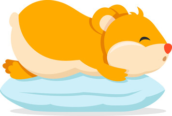 Hamster sleeps on a soft pillow on a white background. Character