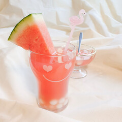 Watermelon Juice with Tapioca Pearls