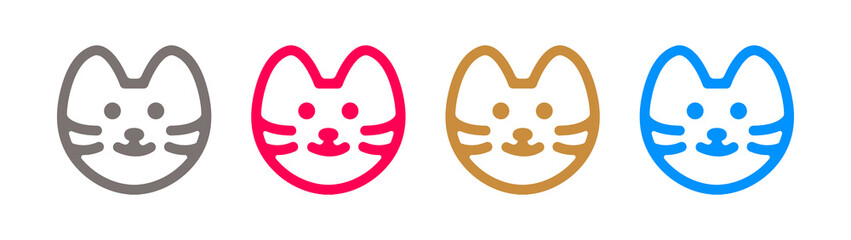 Obraz premium Cute Cat face in Cartoon Vector Illustration. Collection of colourful cat faces. Smiling kitty Icon. Used for cat logo, web, prints, and shops. Cute kitten in a playful and happy look. Cat love design