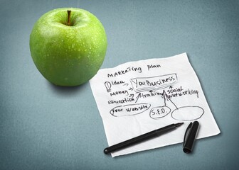 Inspirational or positive affirmation doodle on napkin with an apple, personal development concept